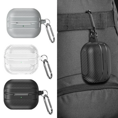 for Samsung Galaxy Buds 3 Pro Earphone Case With Climbing Buckle Cover Shockproof Dustproof TPU Carbon Fiber Texture Shell ﻿